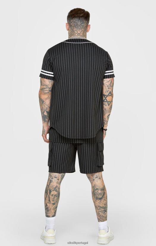 homens vestuário 6884ZR390 SikSilk camisa de beisebol preta