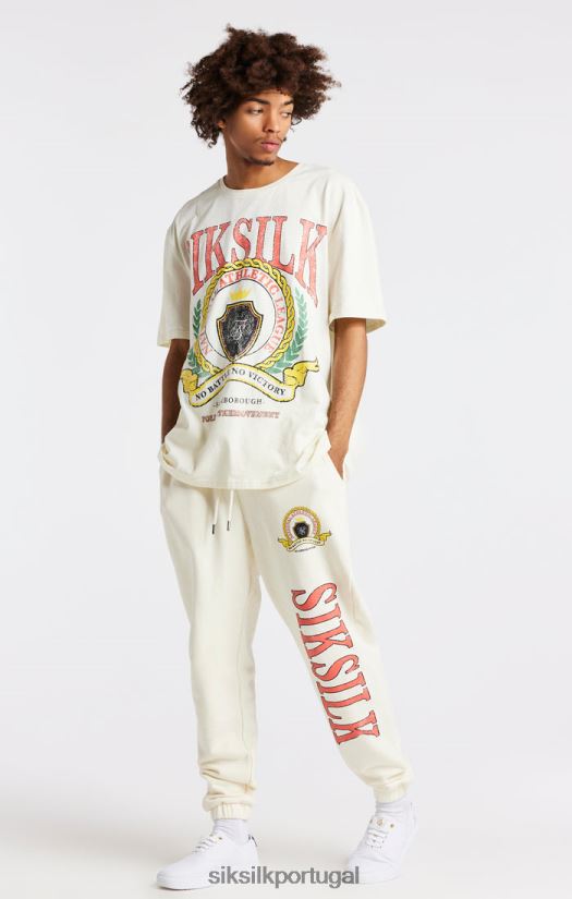 homens vestuário 6884ZR409 SikSilk camiseta oversized com estampa universitária em cor crua