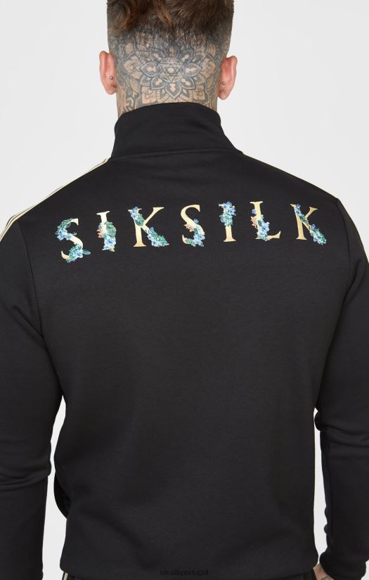 homens vestuário 6884ZR476 SikSilk jaqueta preta com gola funil e crista preta