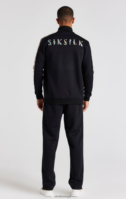 homens vestuário 6884ZR476 SikSilk jaqueta preta com gola funil e crista preta