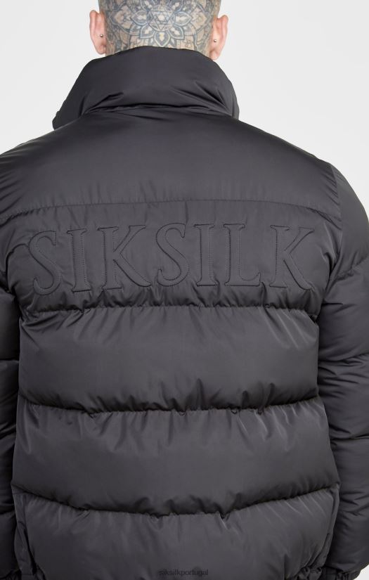 homens vestuário 6884ZR479 SikSilk jaqueta bolha preta com logotipo em relevo