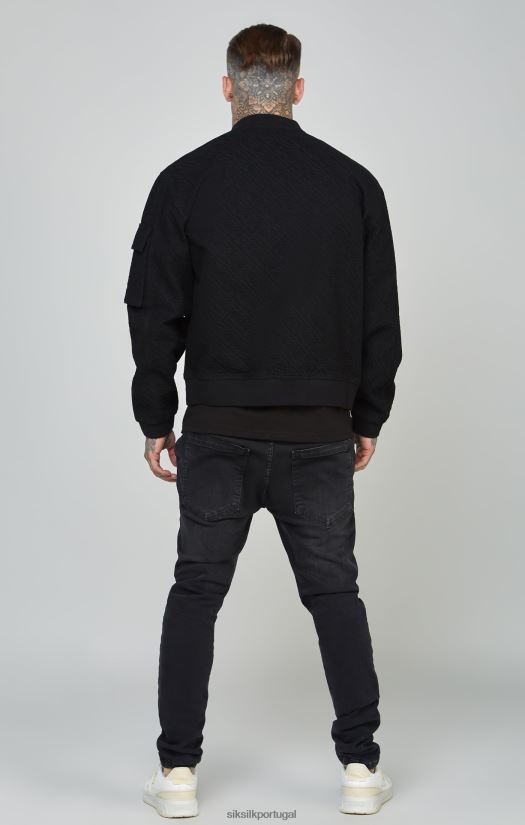 homens vestuário 6884ZR491 SikSilk jaqueta bomber jeans preta com logo repetido