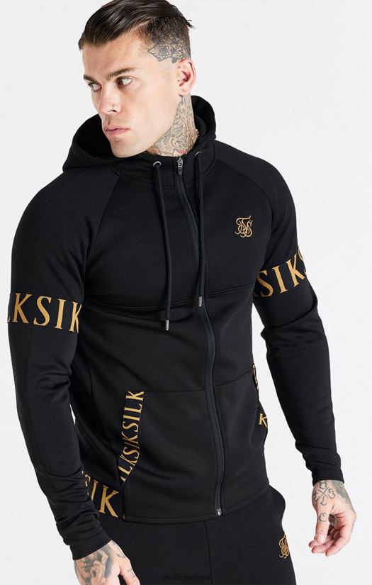 homens vestuário 6884ZR416 SikSilk zíper dinâmico preto através do moletom com capuz