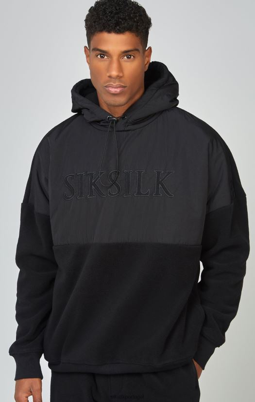 homens vestuário 6884ZR425 SikSilk moletom com capuz polar preto cortado e costurado