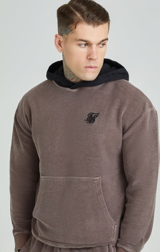 homens vestuário 6884ZR430 SikSilk moletom com capuz oversized marrom lavado e pesado