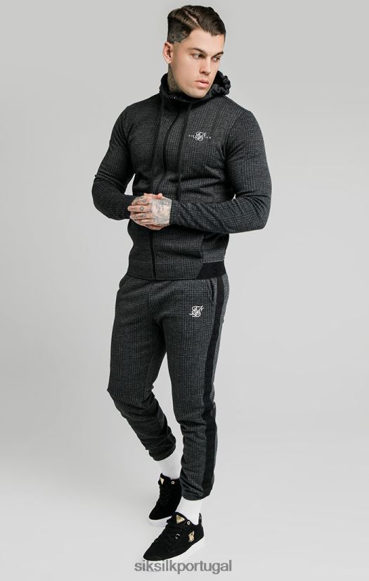 homens vestuário 6884ZR451 SikSilk moletom com capuz e agilidade xadrez tonal - cinza