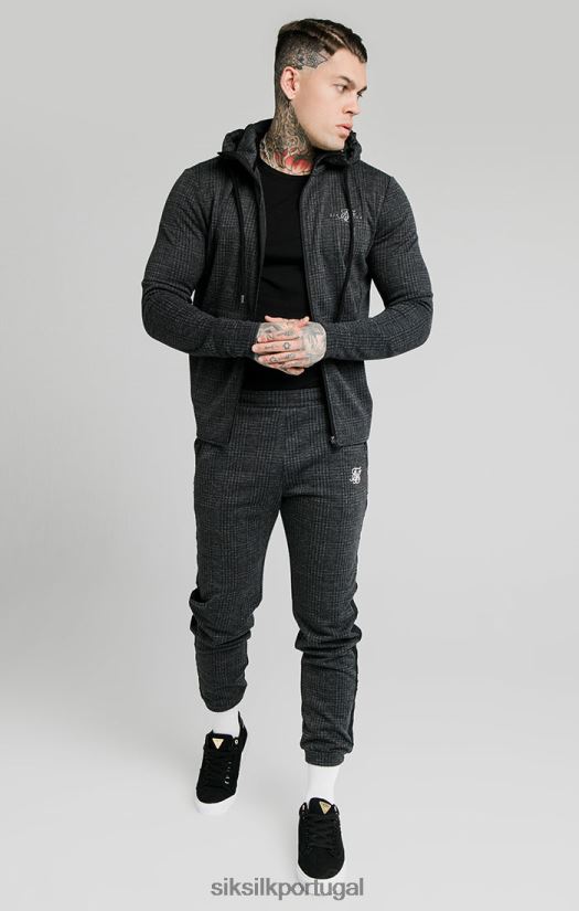 homens vestuário 6884ZR451 SikSilk moletom com capuz e agilidade xadrez tonal - cinza