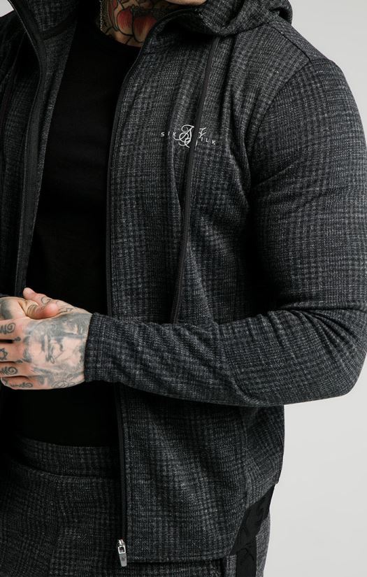 homens vestuário 6884ZR451 SikSilk moletom com capuz e agilidade xadrez tonal - cinza