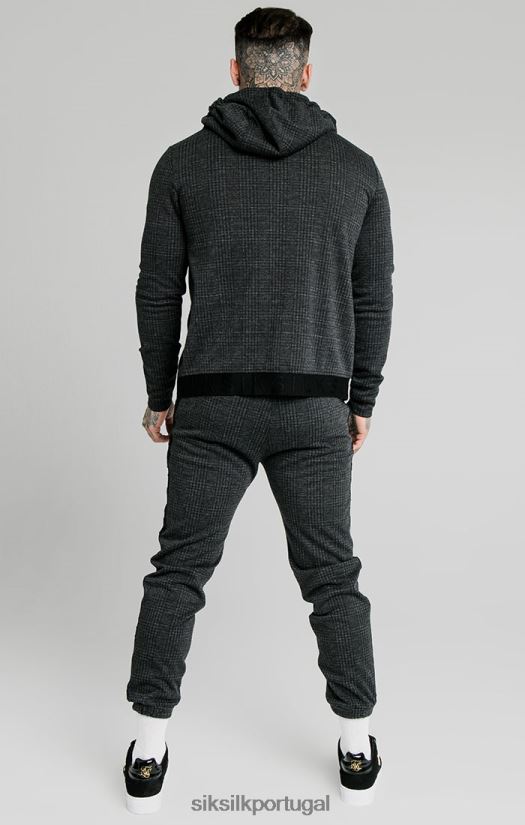 homens vestuário 6884ZR451 SikSilk moletom com capuz e agilidade xadrez tonal - cinza