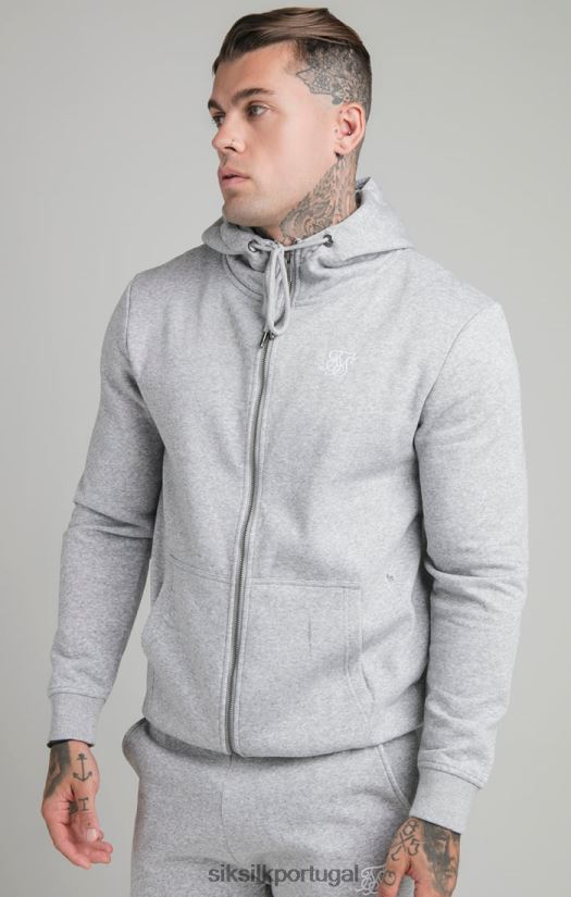homens vestuário 6884ZR452 SikSilk moletom com capuz cinza essencial com zíper e gola funil