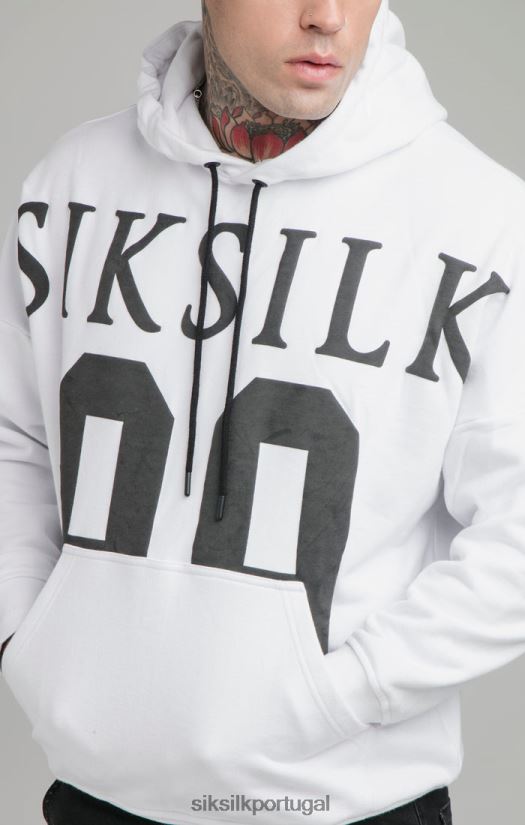 homens vestuário 6884ZR460 SikSilk moletom branco com ombro caído e ajuste relaxado
