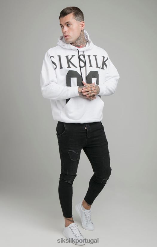 homens vestuário 6884ZR460 SikSilk moletom branco com ombro caído e ajuste relaxado