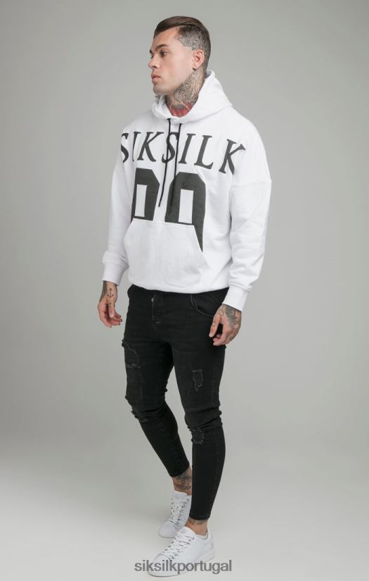 homens vestuário 6884ZR460 SikSilk moletom branco com ombro caído e ajuste relaxado