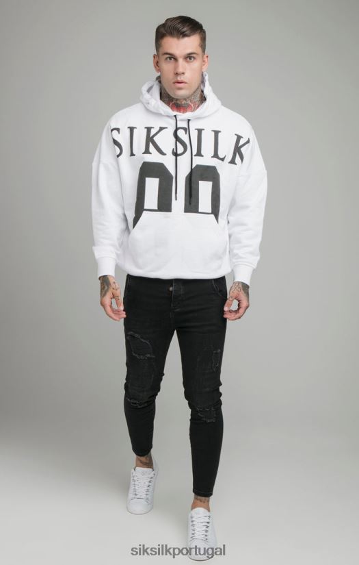 homens vestuário 6884ZR460 SikSilk moletom branco com ombro caído e ajuste relaxado