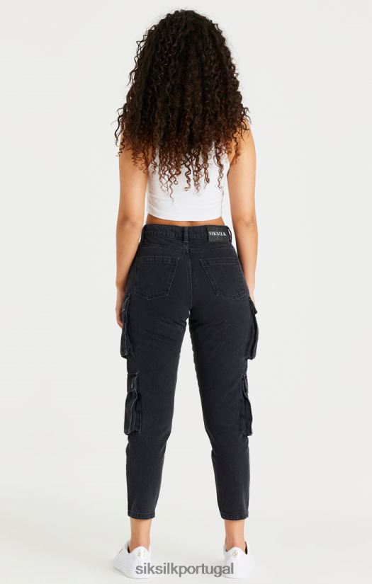 mulheres vestuário 6884ZR187 SikSilk cargas jeans pretas