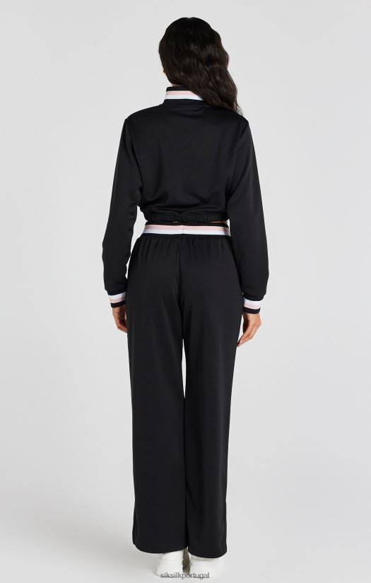 mulheres vestuário 6884ZR158 SikSilk calça universitária preta com perna larga