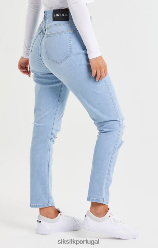 mulheres vestuário 6884ZR189 SikSilk jeans mom jeans azul claro rasgado no joelho