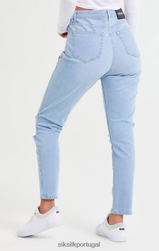 mulheres vestuário 6884ZR189 SikSilk jeans mom jeans azul claro rasgado no joelho