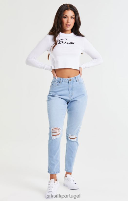 mulheres vestuário 6884ZR189 SikSilk jeans mom jeans azul claro rasgado no joelho