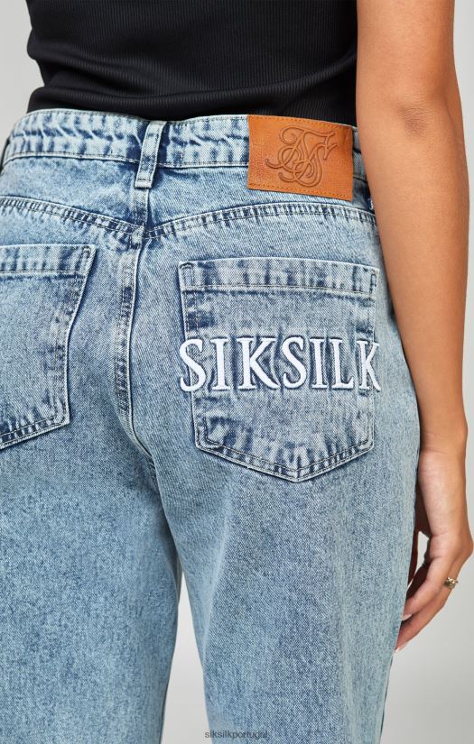 mulheres vestuário 6884ZR190 SikSilk calça mom jeans bordada com lavagem azul claro
