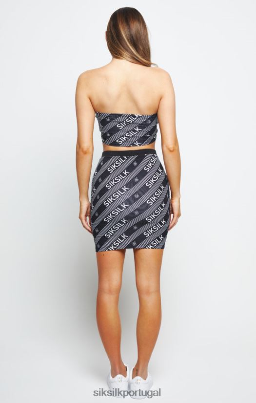 mulheres vestuário 6884ZR215 SikSilk top cai-cai com estampa de logo - preto