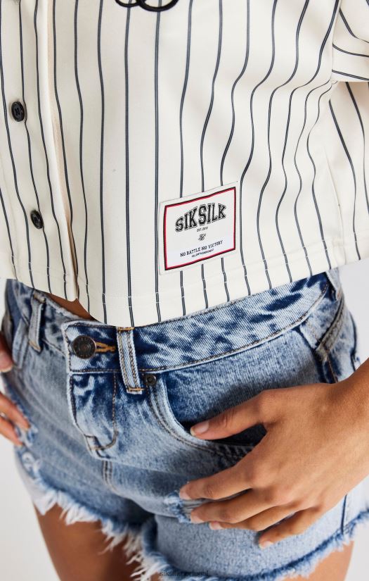 mulheres vestuário 6884ZR33 SikSilk camisa de beisebol crua