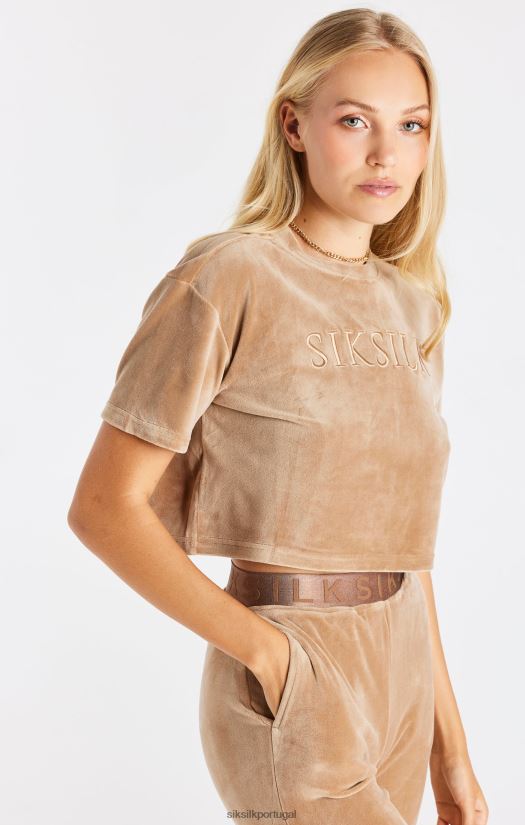 mulheres vestuário 6884ZR42 SikSilk camiseta cropped em veludo dourado