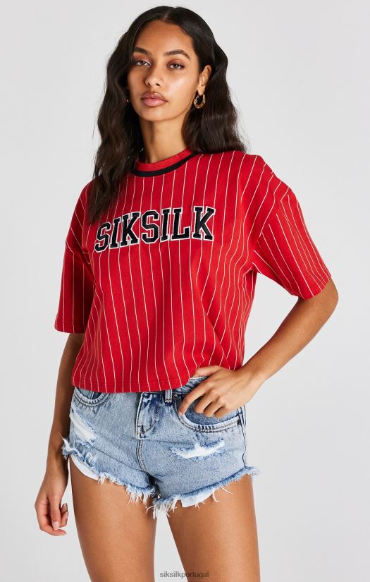 mulheres vestuário 6884ZR44 SikSilk camiseta vermelha com listras de beisebol
