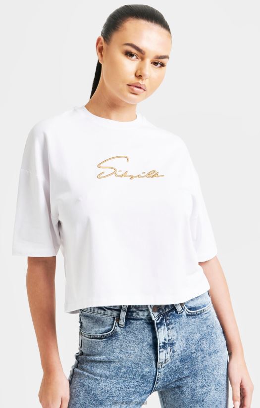 mulheres vestuário 6884ZR45 SikSilk camiseta branca com assinatura