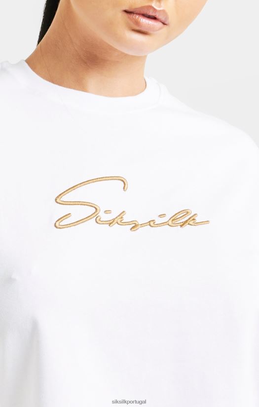 mulheres vestuário 6884ZR45 SikSilk camiseta branca com assinatura