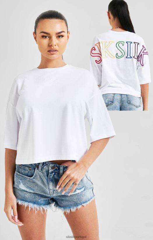 mulheres vestuário 6884ZR47 SikSilk camiseta branca de marca arco-íris