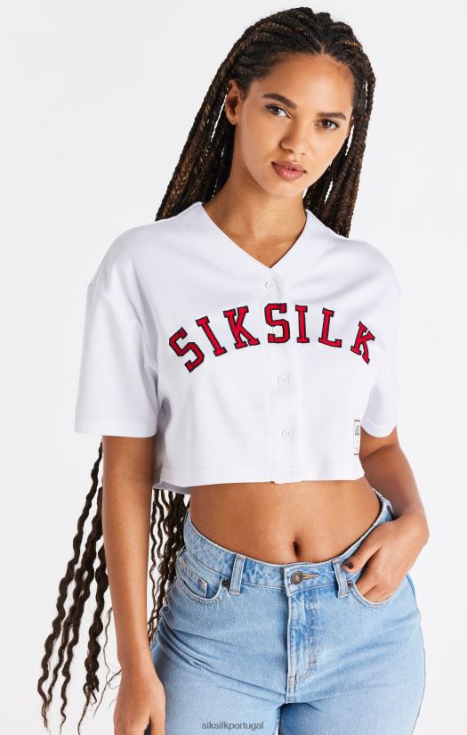 mulheres vestuário 6884ZR50 SikSilk camisa de beisebol branca