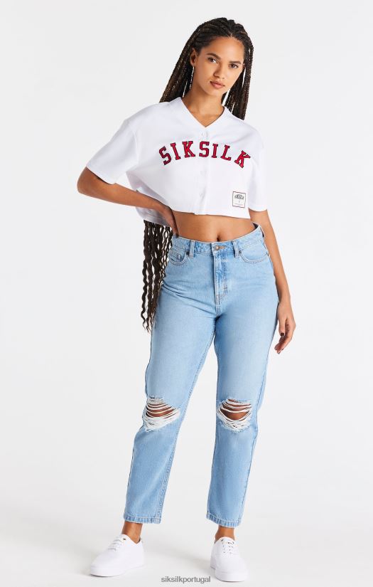 mulheres vestuário 6884ZR50 SikSilk camisa de beisebol branca