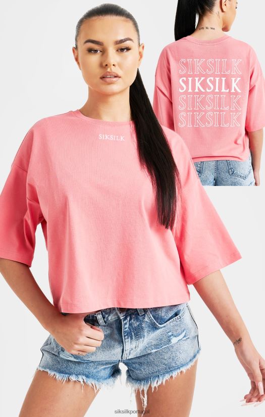 mulheres vestuário 6884ZR65 SikSilk camiseta rosa com logo repetido