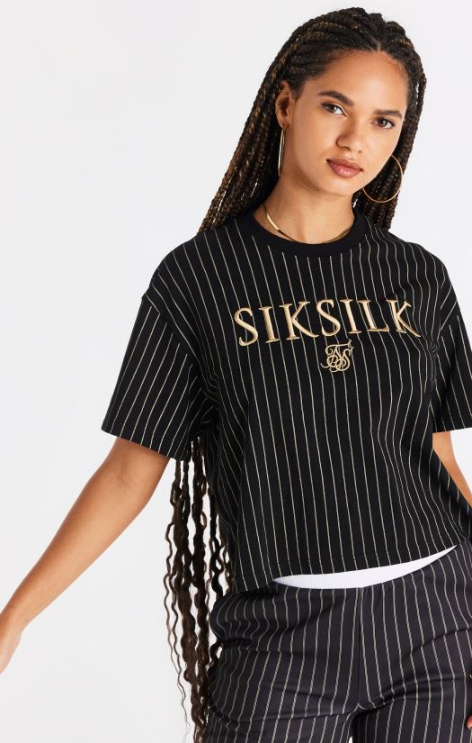 mulheres vestuário 6884ZR66 SikSilk camiseta preta listrada