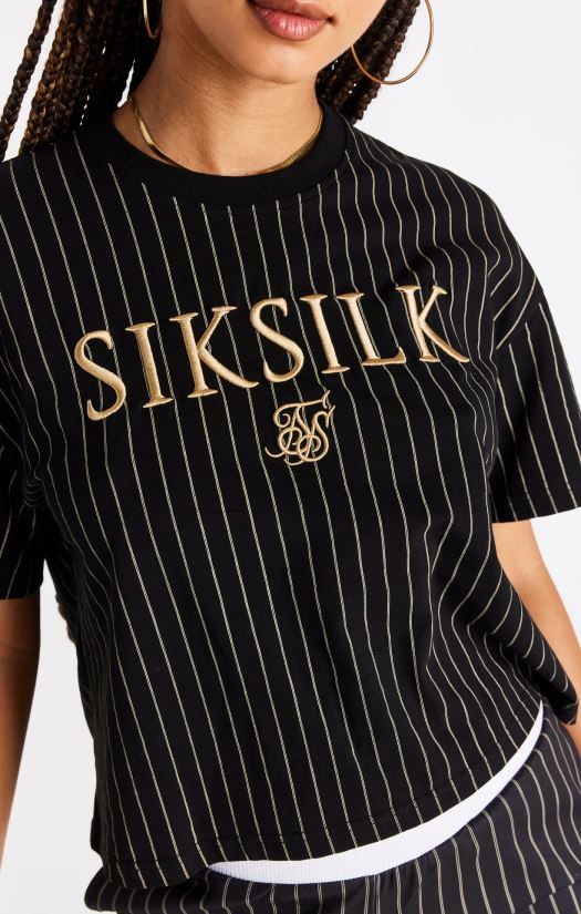 mulheres vestuário 6884ZR66 SikSilk camiseta preta listrada