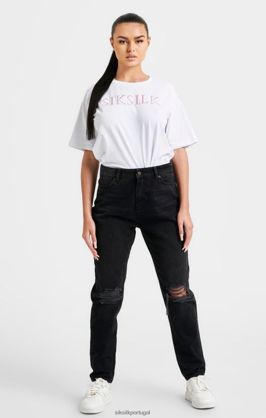 mulheres vestuário 6884ZR69 SikSilk camiseta namorado branca bordada