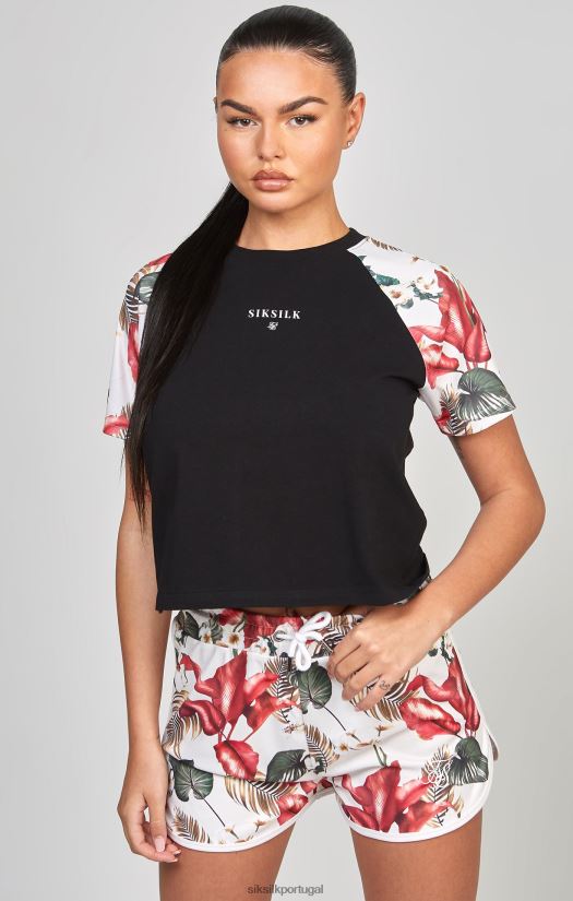 mulheres vestuário 6884ZR73 SikSilk camiseta preta retrô tropical tropical