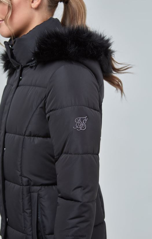 mulheres vestuário 6884ZR129 SikSilk parka acolchoada com palangre preta