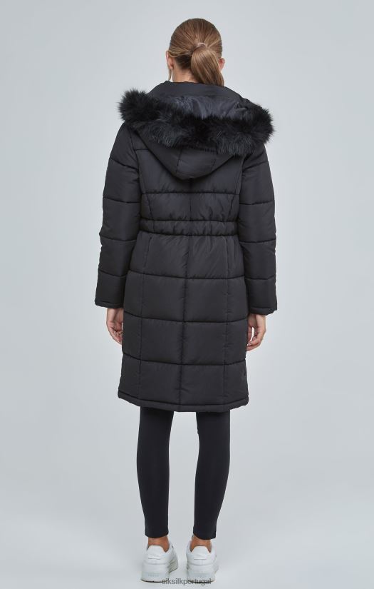 mulheres vestuário 6884ZR129 SikSilk parka acolchoada com palangre preta