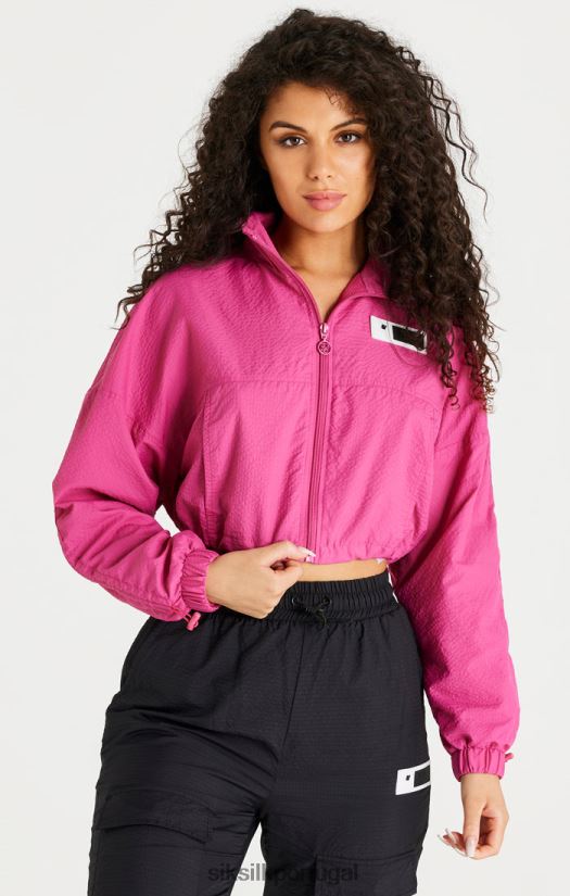 mulheres vestuário 6884ZR134 SikSilk jaqueta cropped rosa com babados