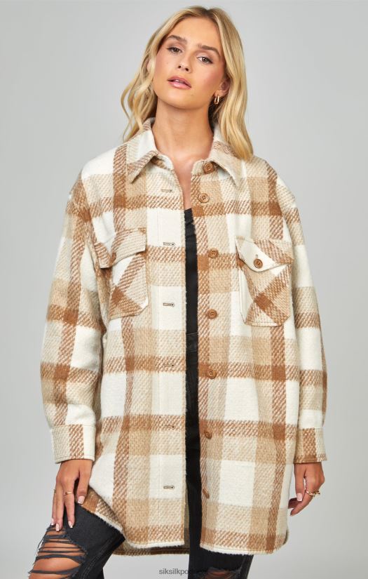 mulheres vestuário 6884ZR137 SikSilk barraco xadrez bege