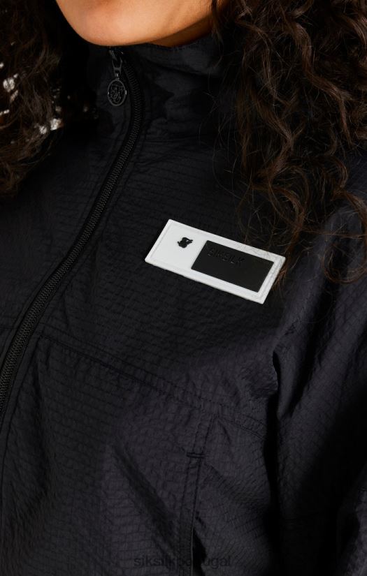 mulheres vestuário 6884ZR139 SikSilk jaqueta preta cropped com babados