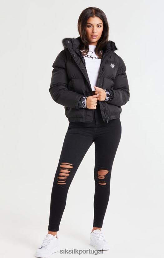 mulheres vestuário 6884ZR140 SikSilk parka cropped - preta