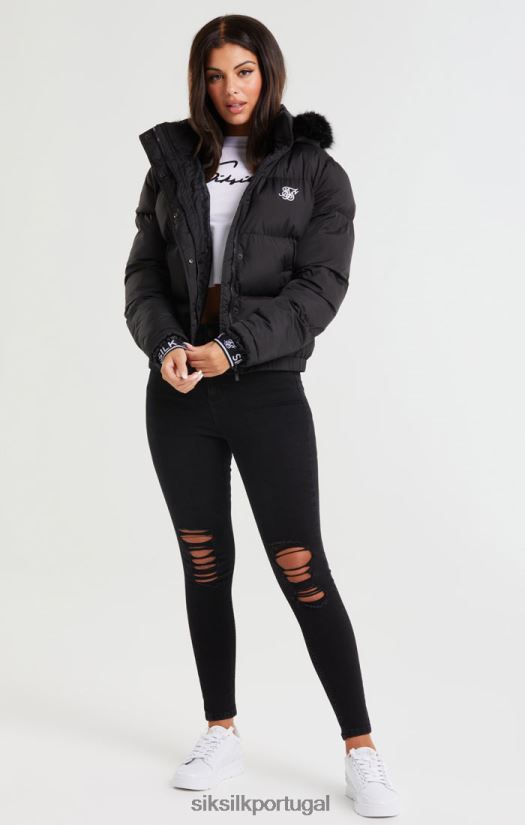 mulheres vestuário 6884ZR140 SikSilk parka cropped - preta