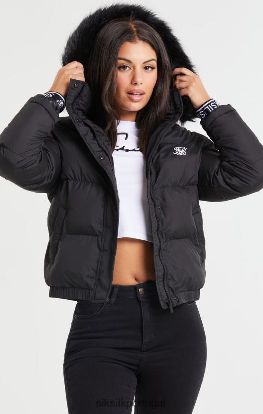 mulheres vestuário 6884ZR140 SikSilk parka cropped - preta