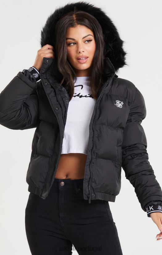 mulheres vestuário 6884ZR140 SikSilk parka cropped - preta