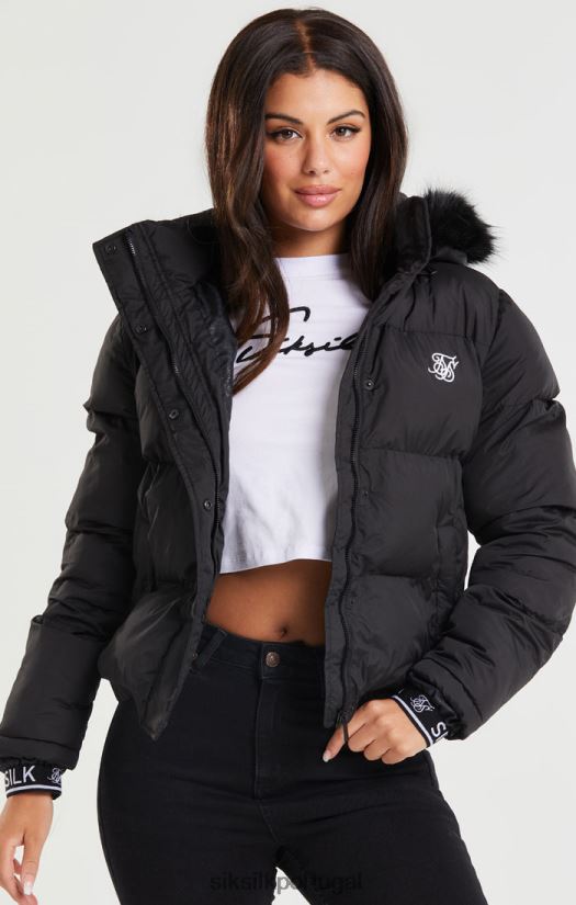 mulheres vestuário 6884ZR140 SikSilk parka cropped - preta