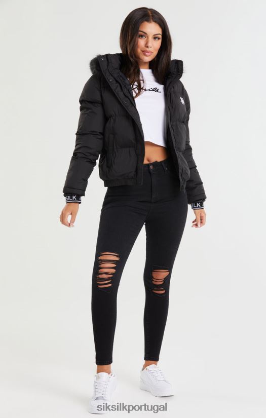 mulheres vestuário 6884ZR140 SikSilk parka cropped - preta