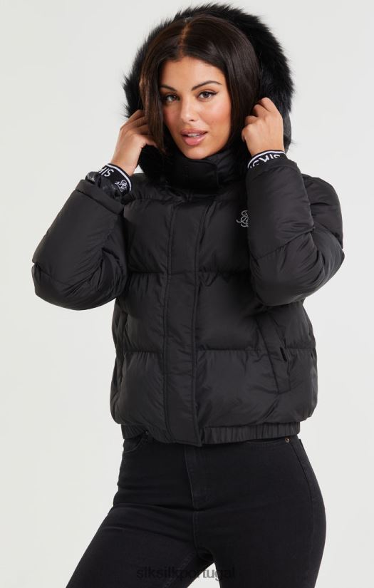mulheres vestuário 6884ZR140 SikSilk parka cropped - preta